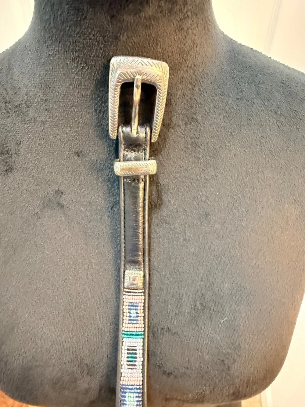 Vintage‎ Beaded Leather Belt 7/8” Native Motif Size S 28 Boho Western
